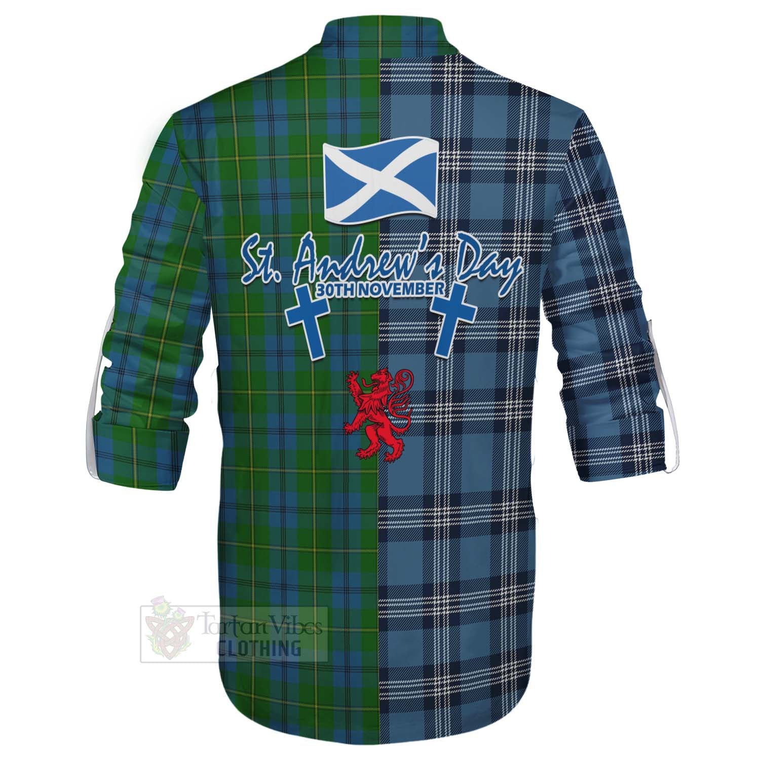 Tartan Vibes Clothing Johnstone (Johnston) Tartan Ghillie Kilt Shirt Happy St. Andrew's Day Half Tartan Style