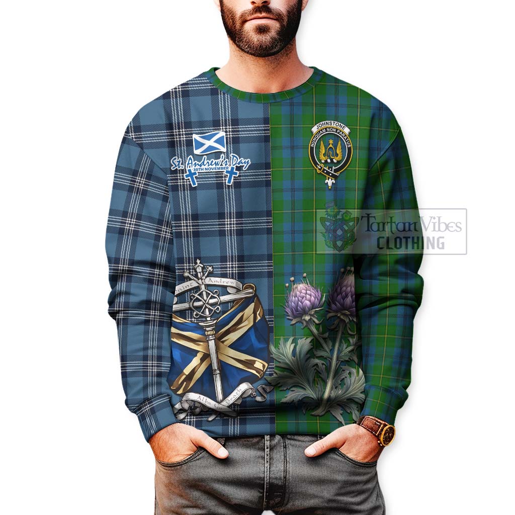 Tartan Vibes Clothing Johnstone (Johnston) Tartan Sweatshirt Happy St. Andrew's Day Half Tartan Style