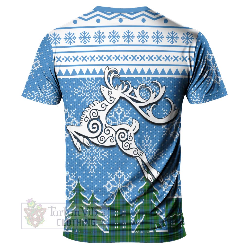 Tartan Vibes Clothing Johnstone (Johnston) Clan Christmas T-Shirt Celtic Reindeer Style