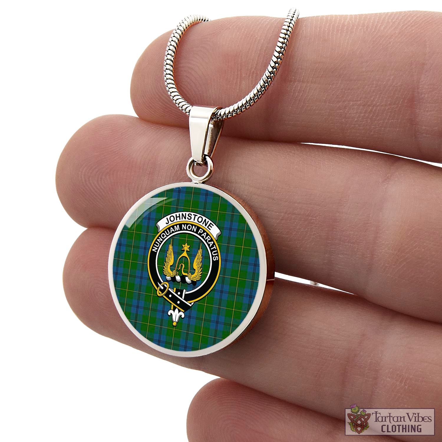 Tartan Vibes Clothing Johnstone-Johnston Tartan Circle Necklace with Family Crest