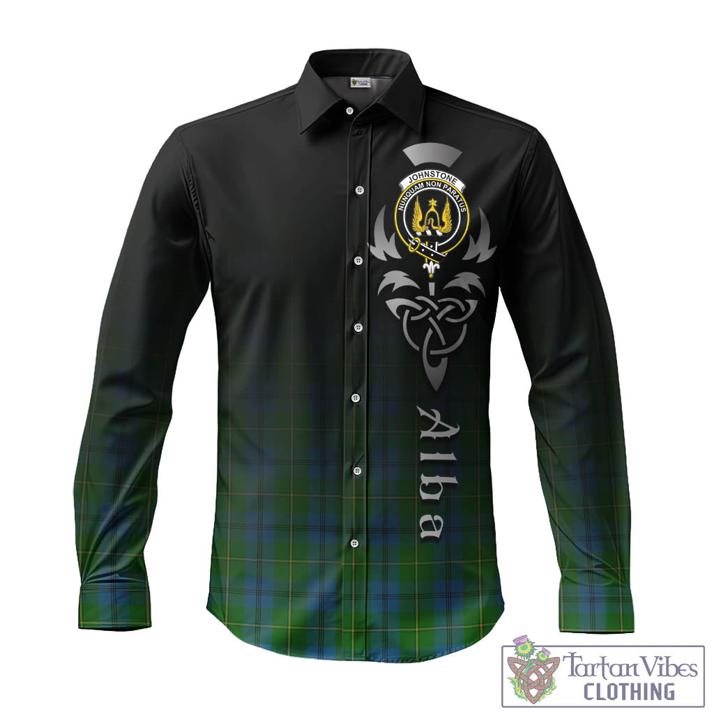 Tartan Vibes Clothing Johnstone-Johnston Tartan Long Sleeve Button Up Featuring Alba Gu Brath Family Crest Celtic Inspired