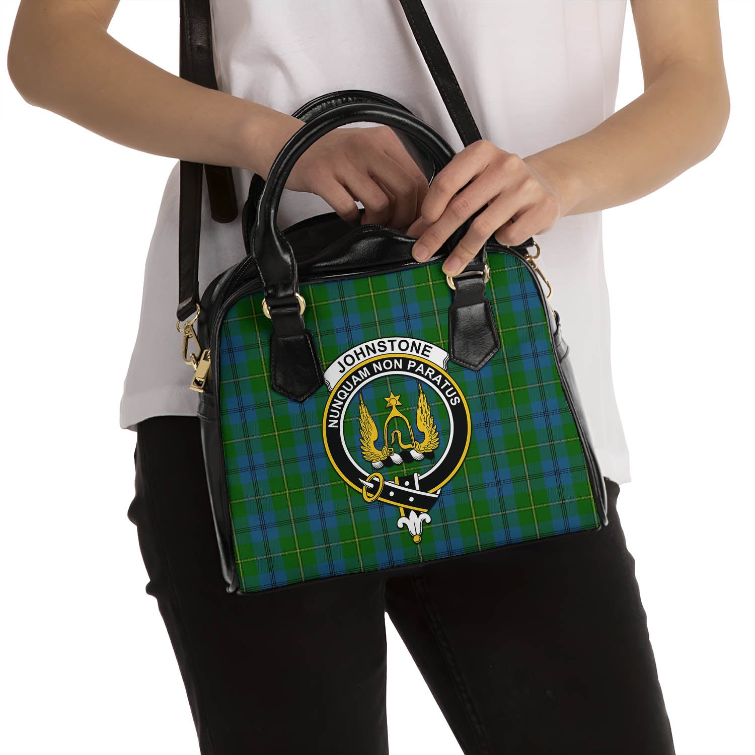 Johnstone-Johnston Tartan Shoulder Handbags with Family Crest - Tartanvibesclothing