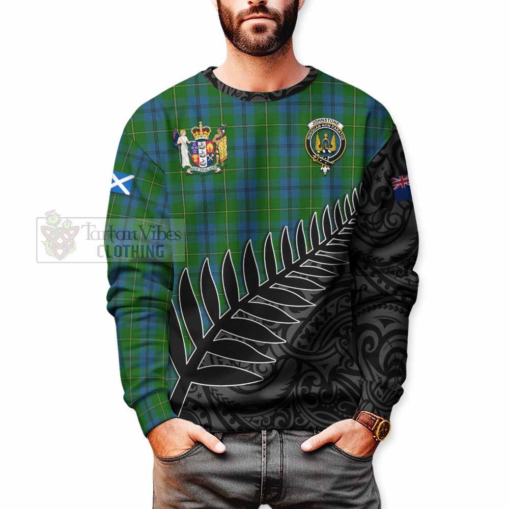 Tartan Vibes Clothing Johnstone (Johnston) Crest Tartan Sweatshirt with New Zealand Silver Fern Half Style