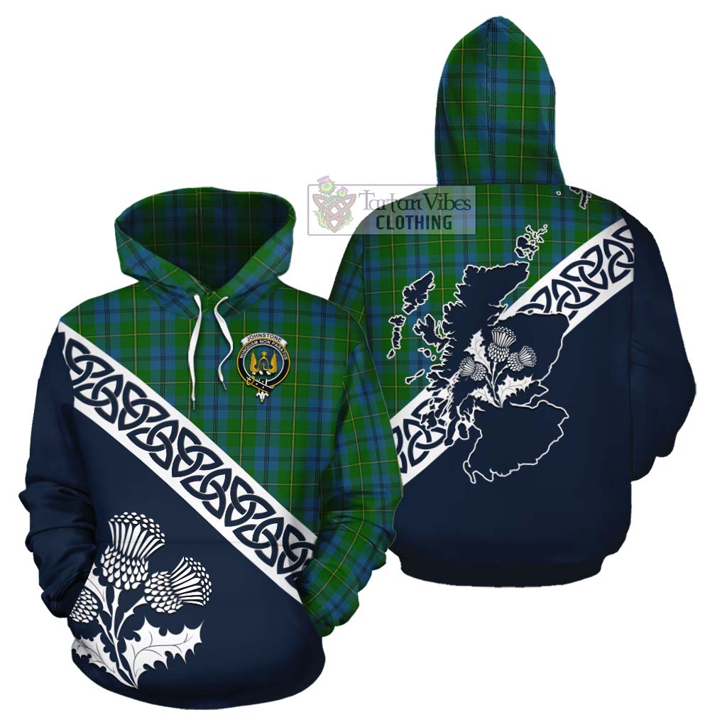 Tartan Vibes Clothing Johnstone (Johnston) Tartan Cotton Hoodie Featuring Thistle and Scotland Map