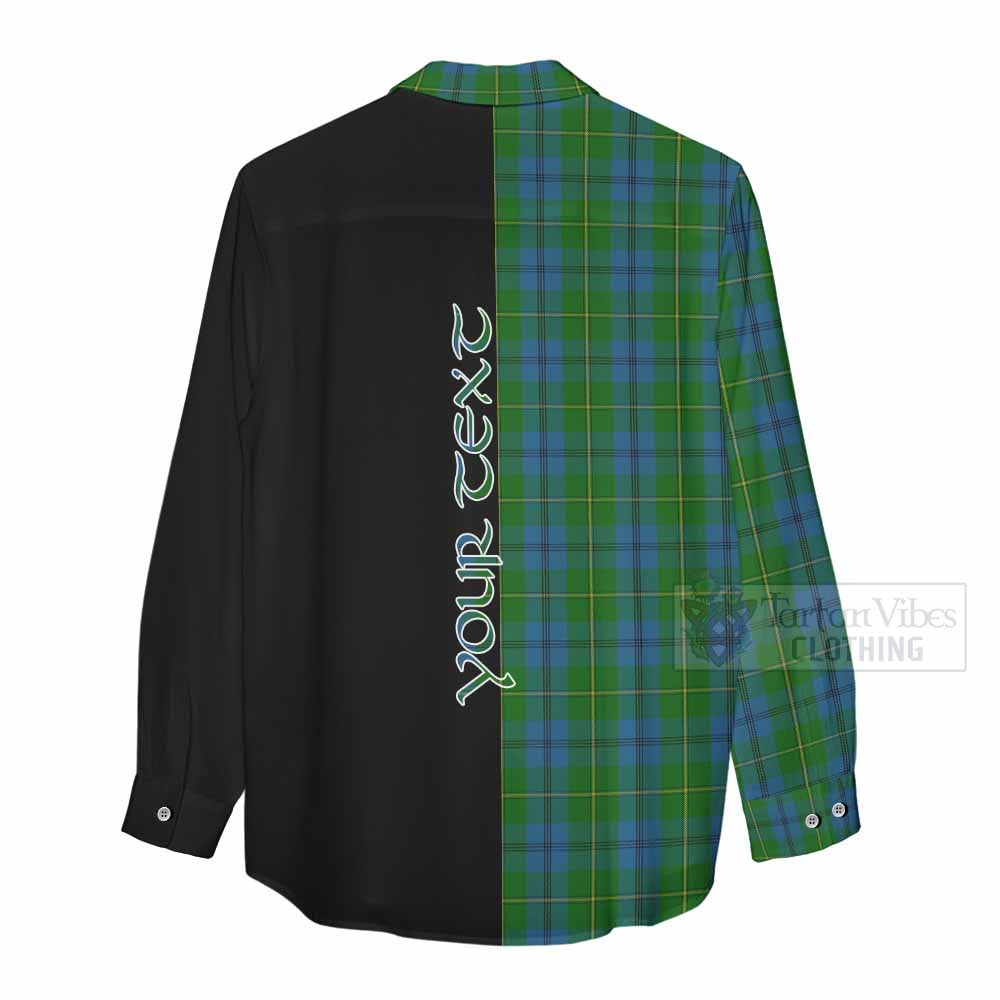 Tartan Vibes Clothing Johnstone (Johnston) Tartan Women's Casual Shirt with Family Crest and Half Of Me Style