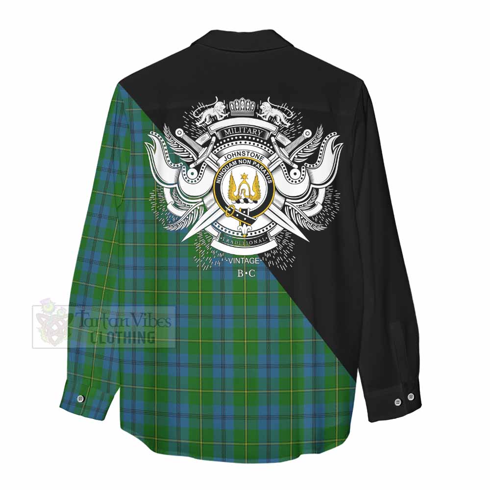 Tartan Vibes Clothing Johnstone (Johnston) Tartan Women's Casual Shirt with Family Crest and Military Logo Style