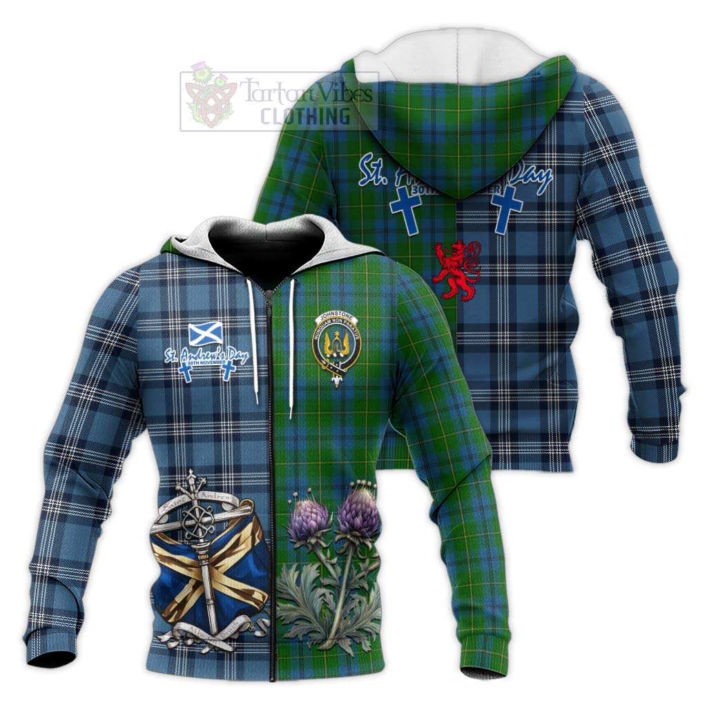 Tartan Vibes Clothing Johnstone (Johnston) Tartan Knitted Hoodie Happy St. Andrew's Day Half Tartan Style