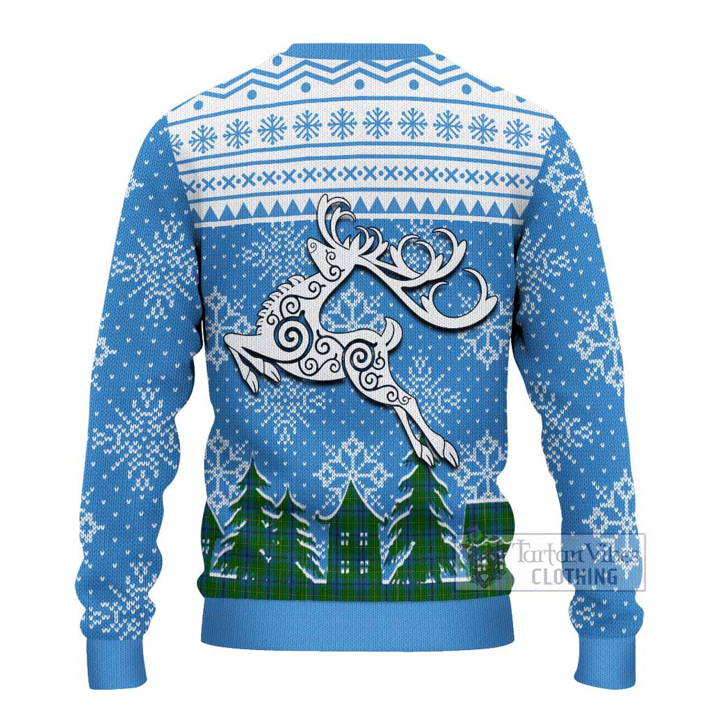 Tartan Vibes Clothing Johnstone (Johnston) Clan Christmas Ugly Sweater with Tartan and Celtic Raindeer Style