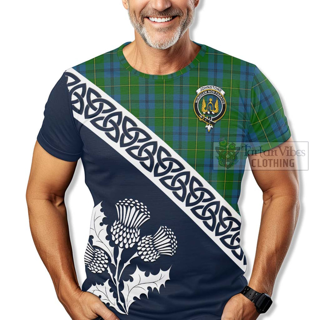 Johnstone (Johnston) Tartan T-Shirt Featuring Thistle and Scotland Map