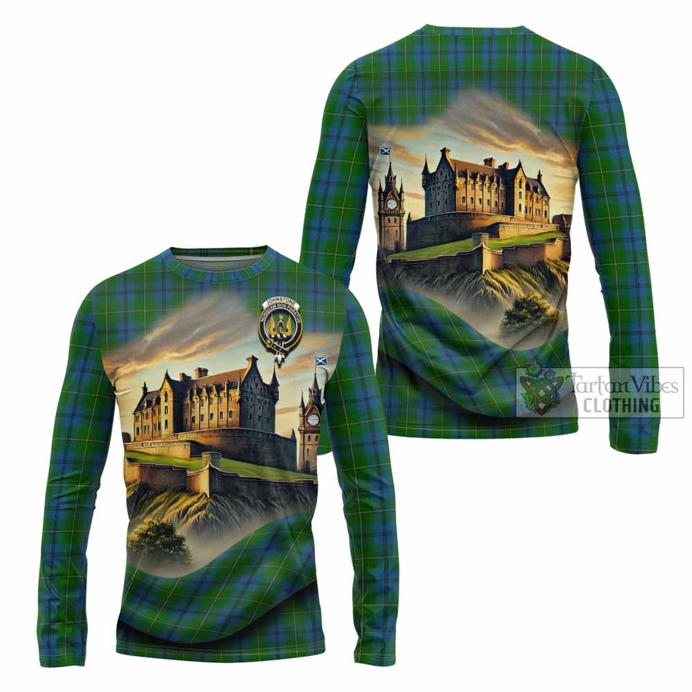 Johnstone (Johnston) Tartan Family Crest Long Sleeve T-Shirt with Scottish Ancient Castle Style - Tartan Vibes Clothing