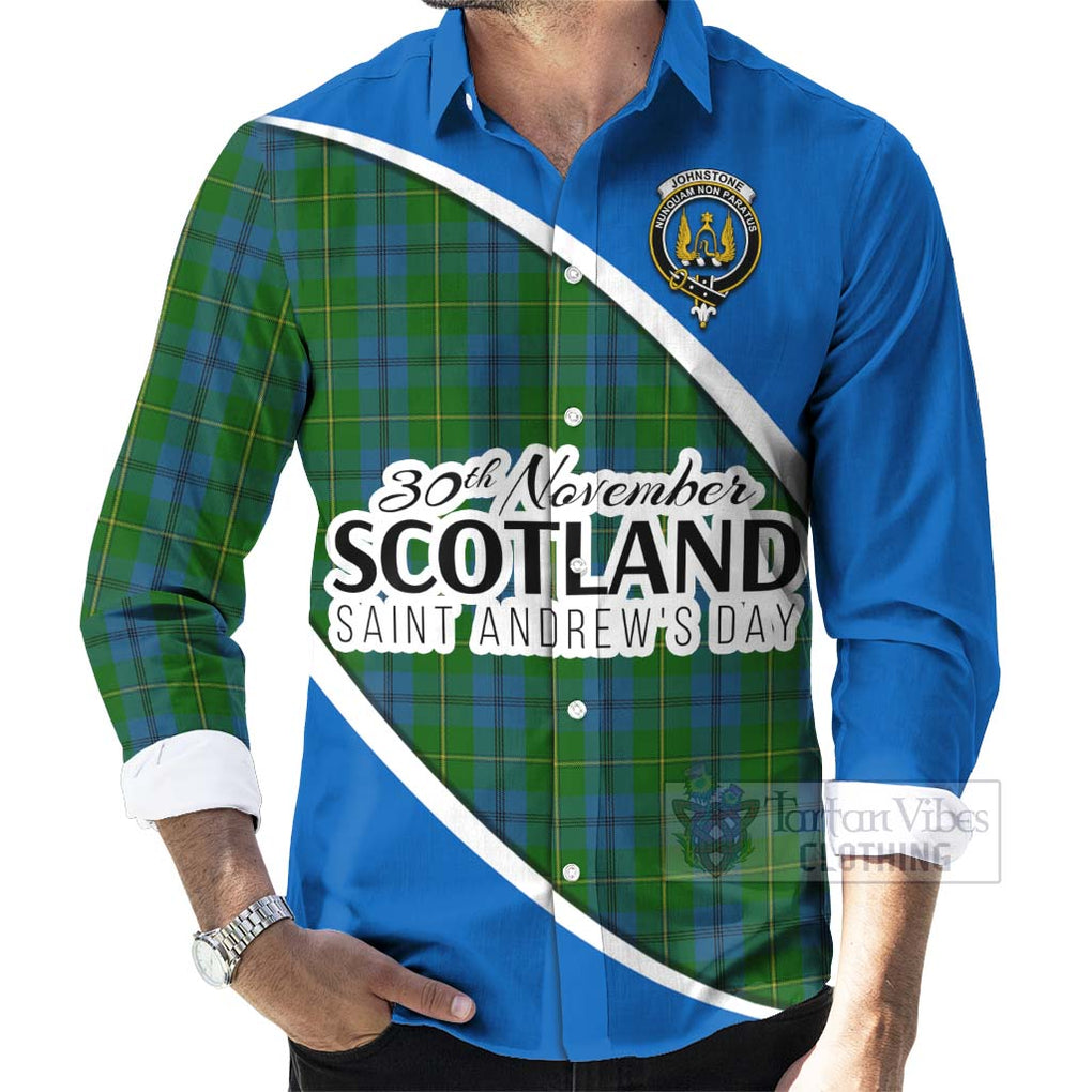 Tartan Vibes Clothing Johnstone (Johnston) Family Crest Tartan Long Sleeve Button Shirt Celebrate Saint Andrew's Day in Style