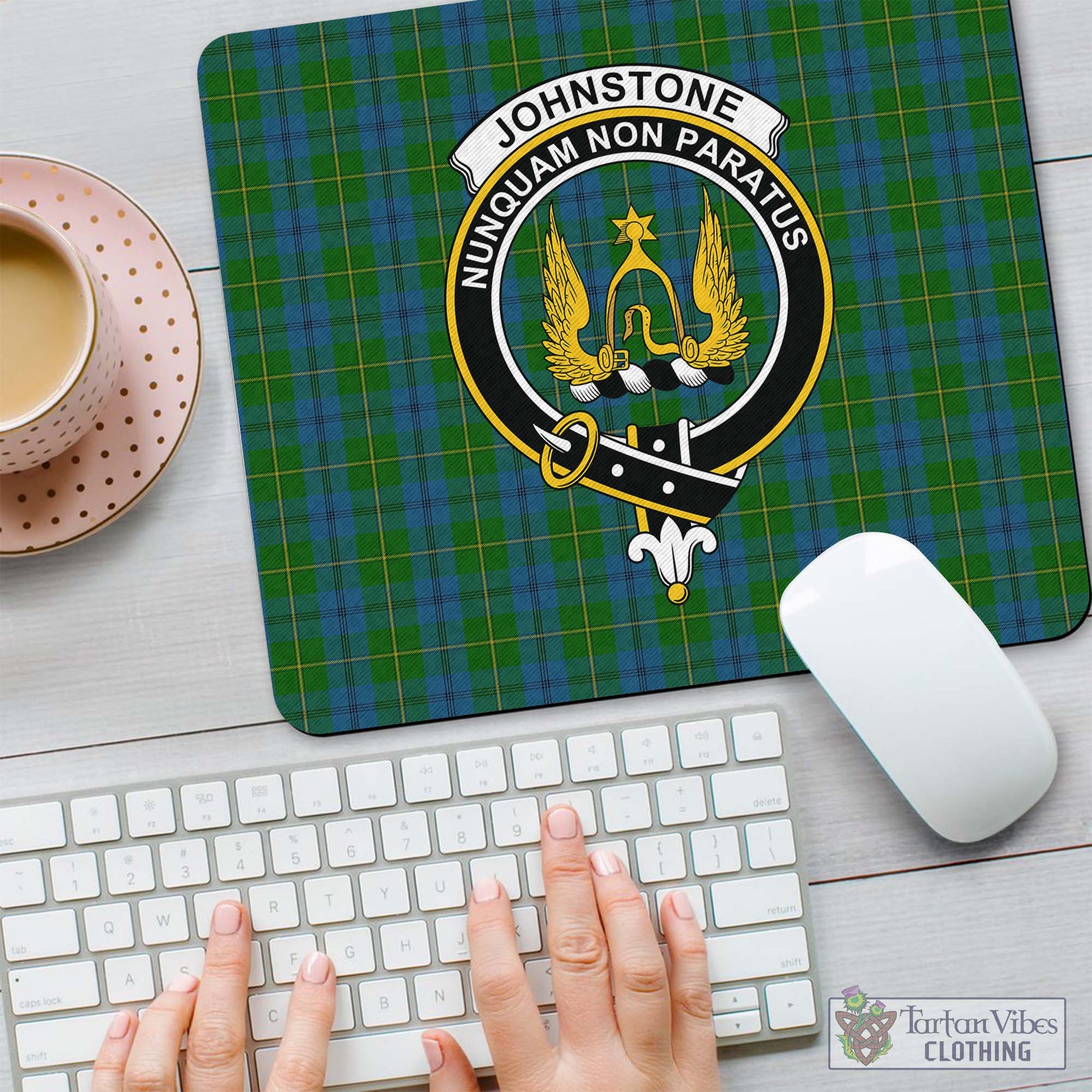 Tartan Vibes Clothing Johnstone-Johnston Tartan Mouse Pad with Family Crest