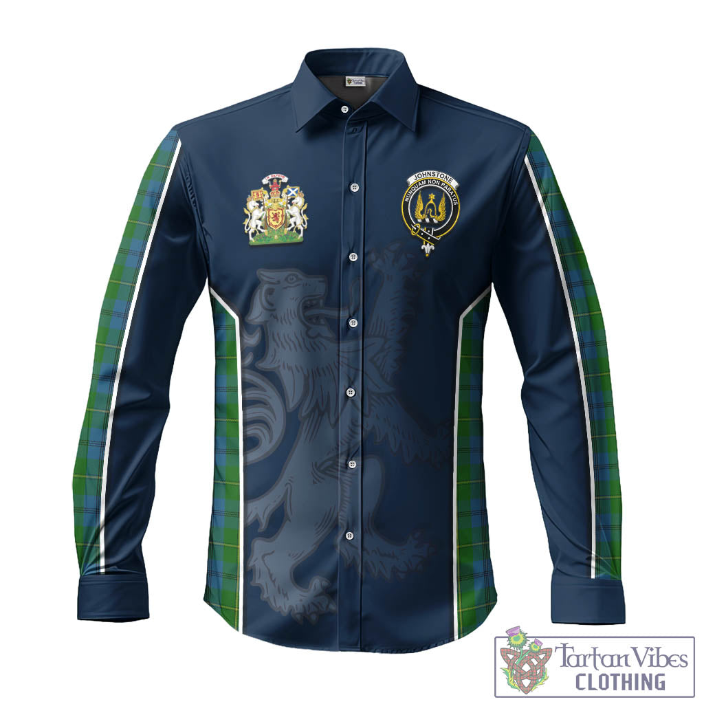 Tartan Vibes Clothing Johnstone-Johnston Tartan Long Sleeve Button Up Shirt with Family Crest and Lion Rampant Vibes Sport Style