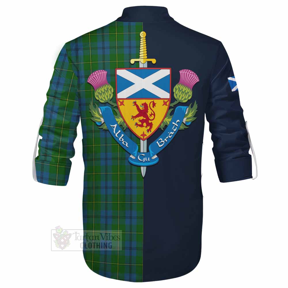 Johnstone (Johnston) Tartan Ghillie Kilt Shirt Alba with Scottish Lion Royal Arm Half Style