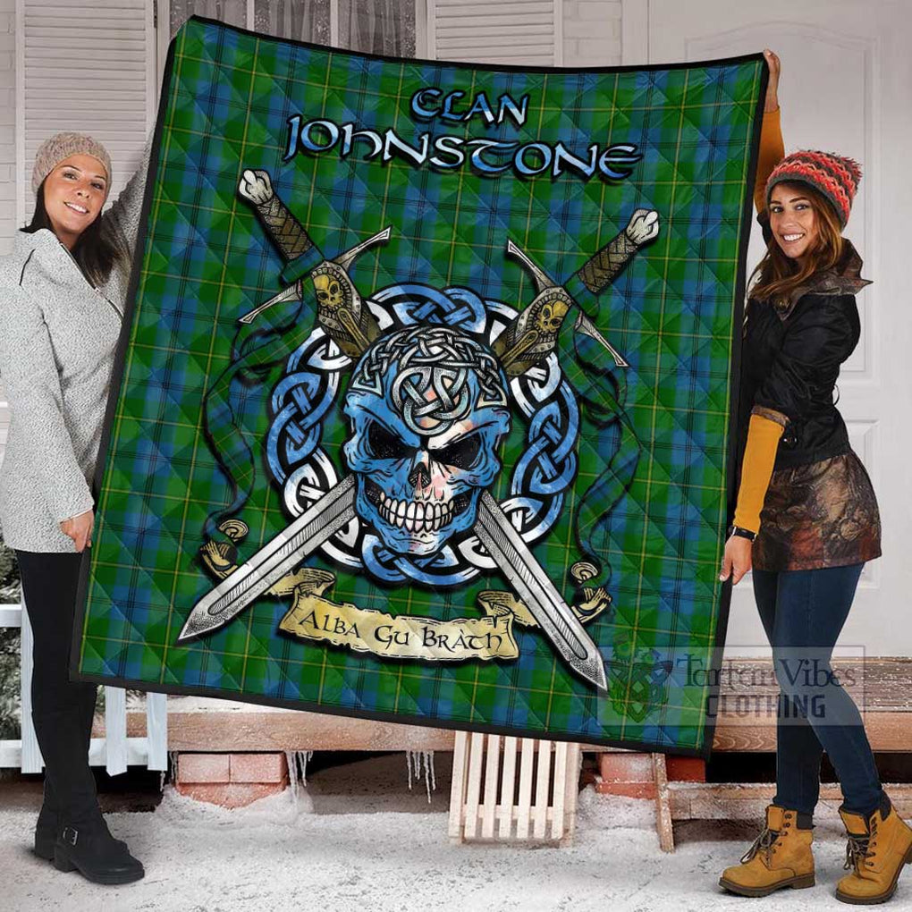 Tartan Vibes Clothing Johnstone (Johnston) Tartan Quilt with Celtic Skull Alba Gu Brath Style