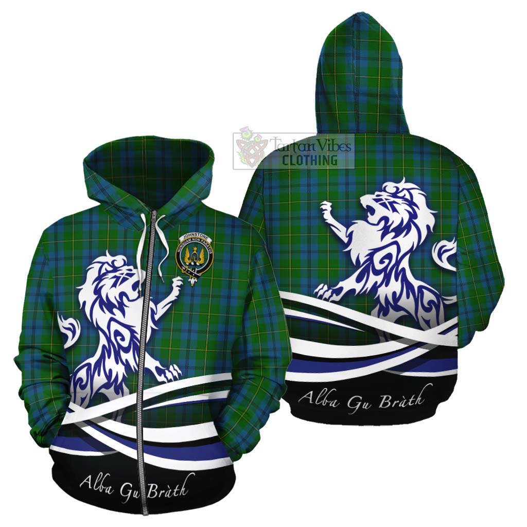 Tartan Vibes Clothing Johnstone (Johnston) Tartan Cotton Hoodie with Alba Gu Brath Regal Lion Emblem