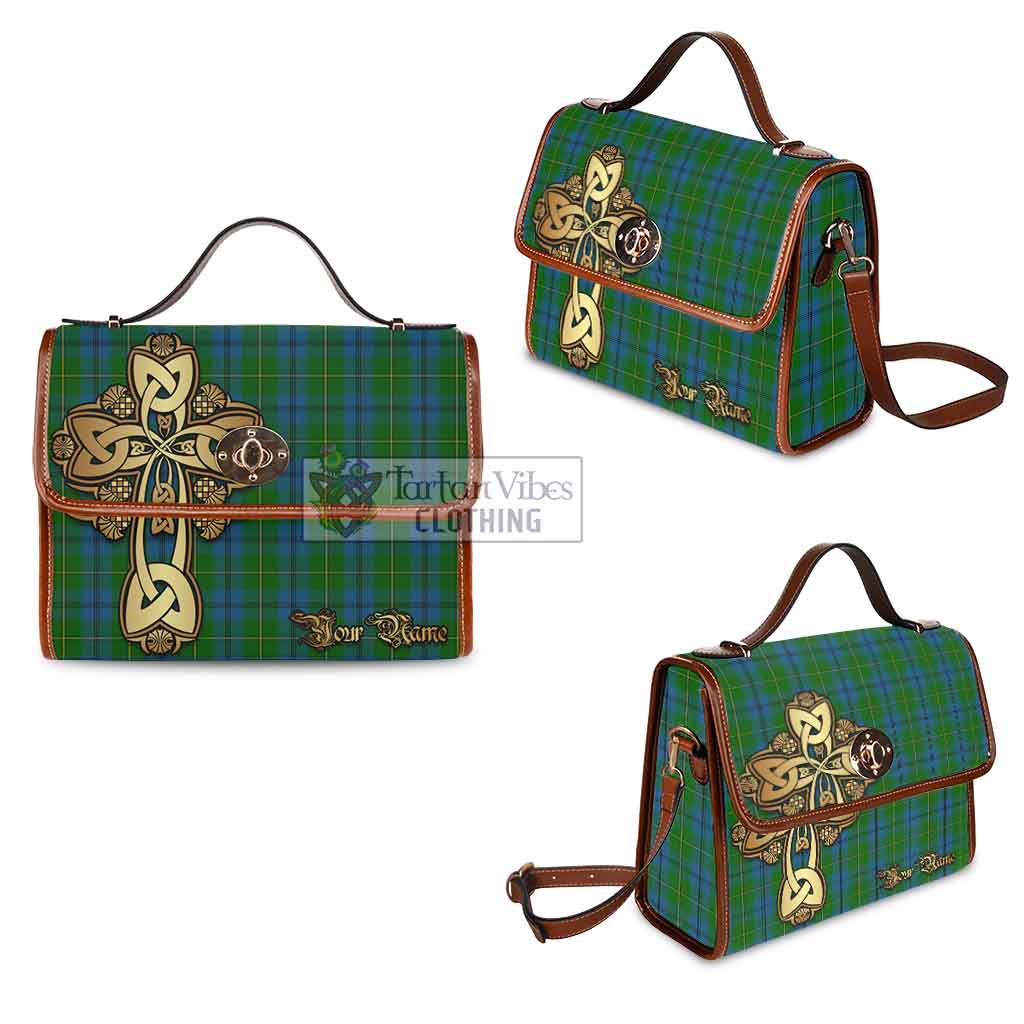 Tartan Vibes Clothing Johnstone (Johnston) Tartan Waterproof Canvas Bag Golden Thistle Celtic Cross Style