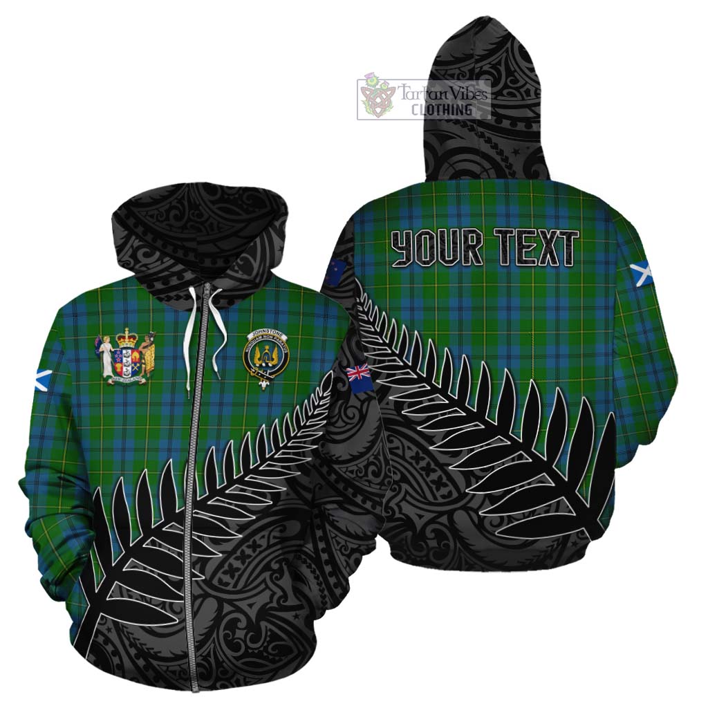 Tartan Vibes Clothing Johnstone (Johnston) Crest Tartan Cotton Hoodie with New Zealand Silver Fern Half Style