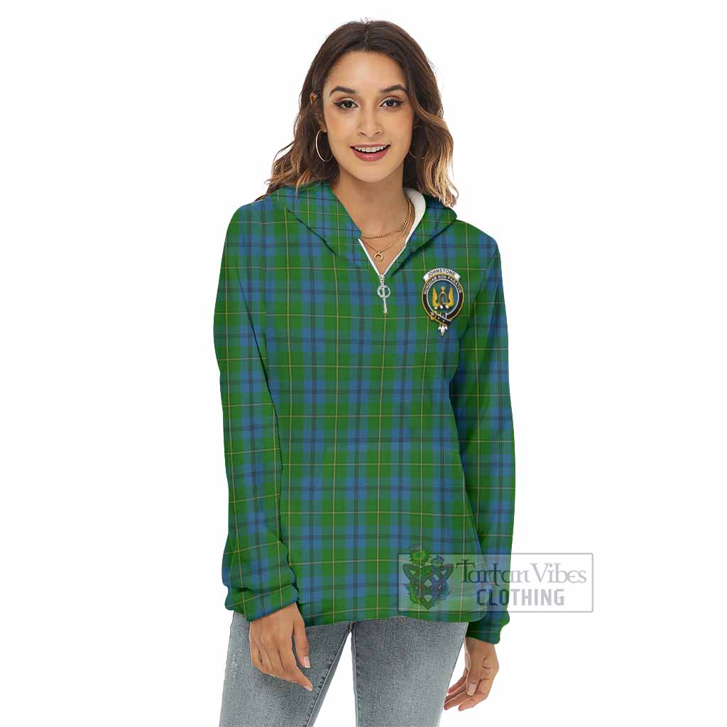 Johnstone (Johnston) Tartan Women's Borg Fleece Hoodie with Half Zip with Family Crest - Tartan Vibes Clothing