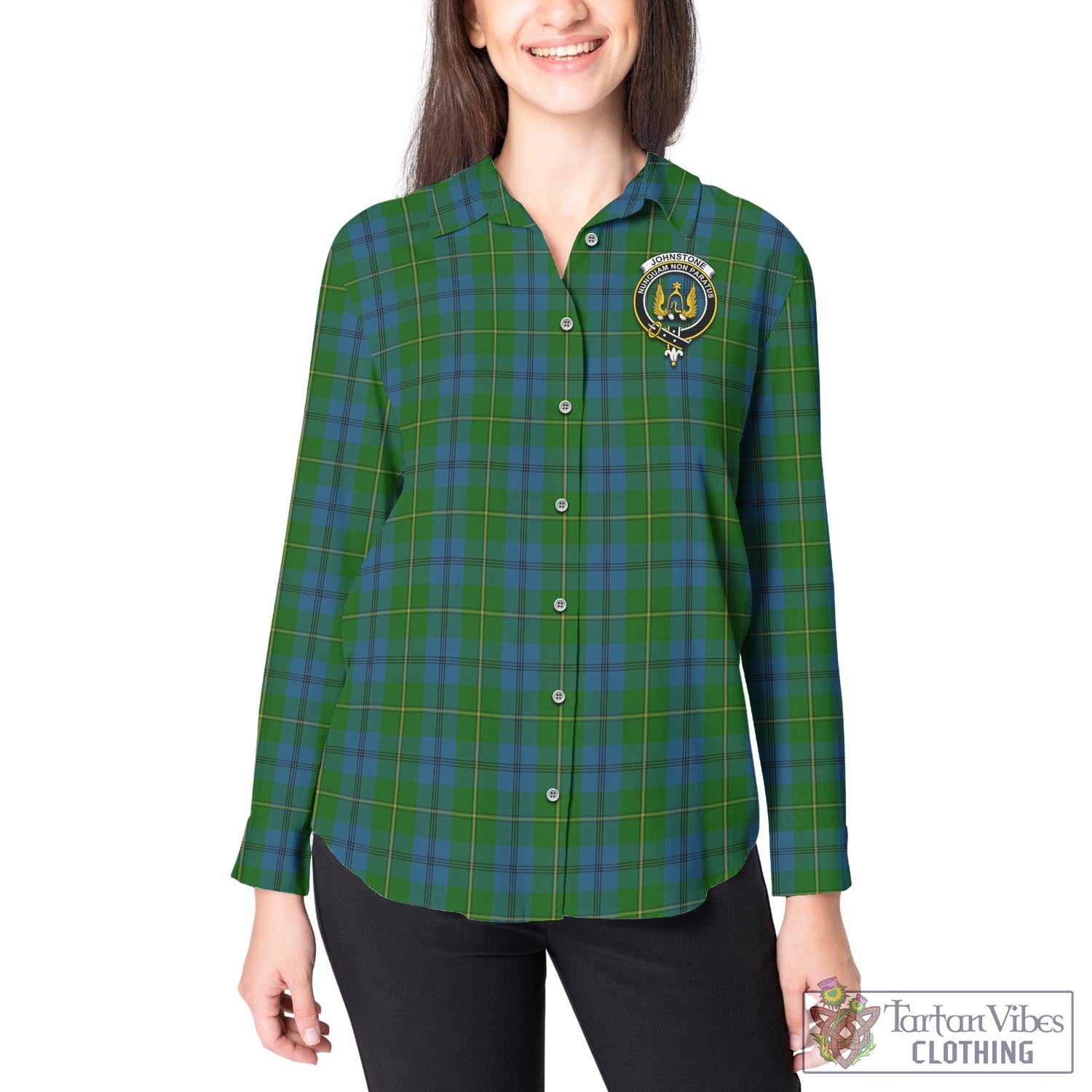 Tartan Vibes Clothing Johnstone-Johnston Tartan Womens Casual Shirt with Family Crest