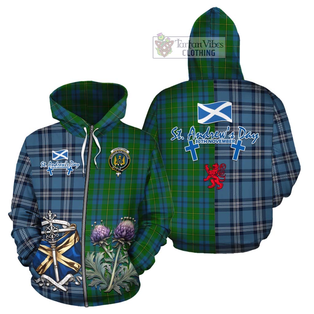 Tartan Vibes Clothing Johnstone (Johnston) Tartan Cotton Hoodie Happy St. Andrew's Day Half Tartan Style