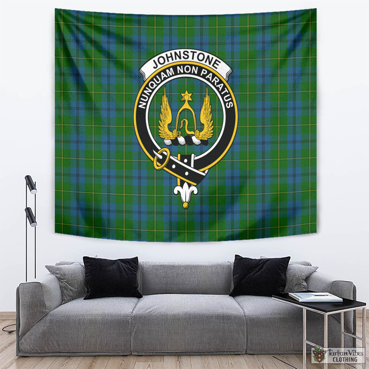 Tartan Vibes Clothing Johnstone-Johnston Tartan Tapestry Wall Hanging and Home Decor for Room with Family Crest