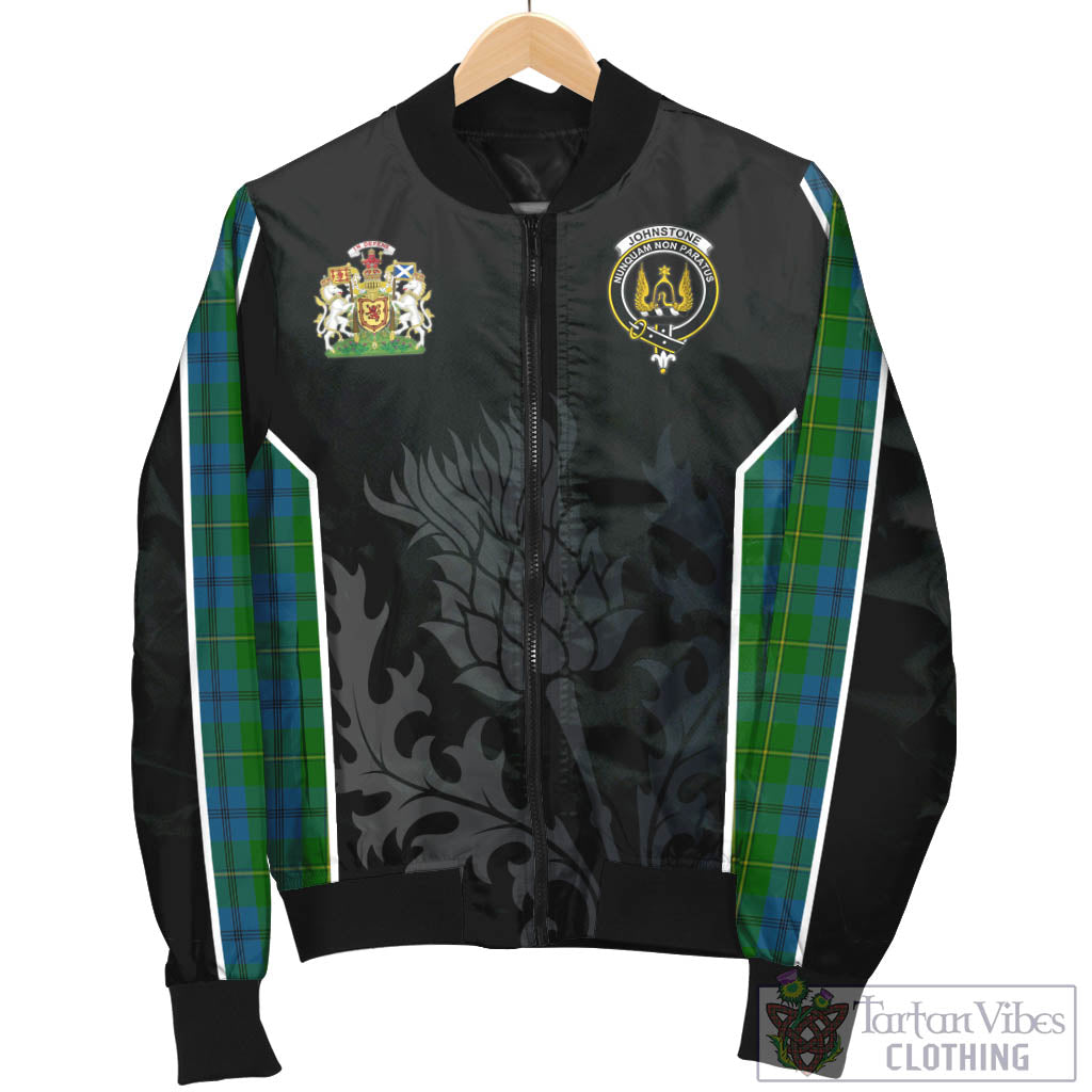 Tartan Vibes Clothing Johnstone-Johnston Tartan Bomber Jacket with Family Crest and Scottish Thistle Vibes Sport Style