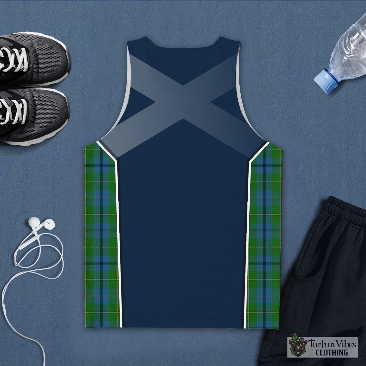 Tartan Vibes Clothing Johnstone-Johnston Tartan Men's Tanks Top with Family Crest and Scottish Thistle Vibes Sport Style