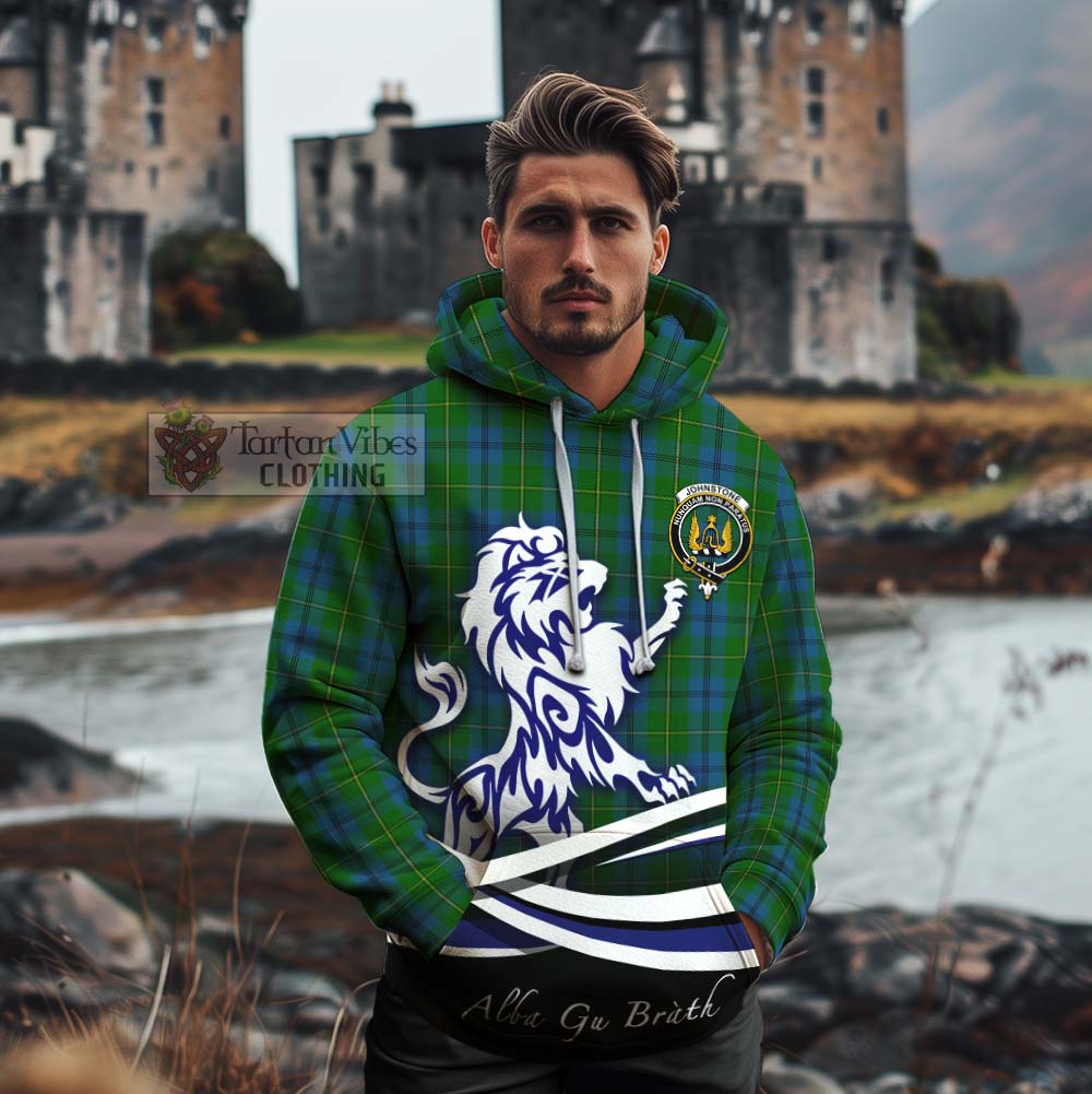 Tartan Vibes Clothing Johnstone (Johnston) Tartan Cotton Hoodie with Alba Gu Brath Regal Lion Emblem