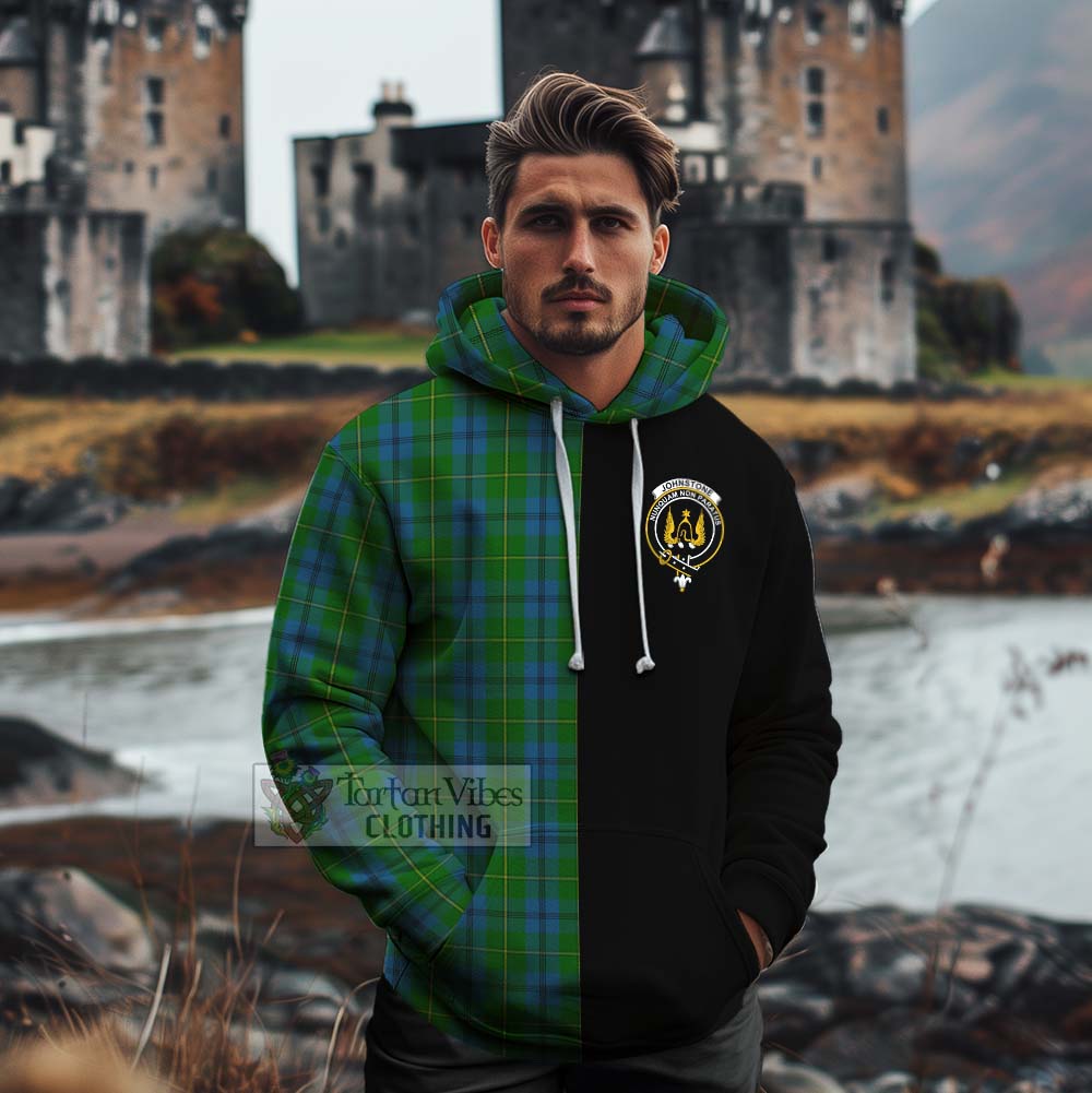 Tartan Vibes Clothing Johnstone (Johnston) Tartan Cotton Hoodie with Family Crest and Half Of Me Style