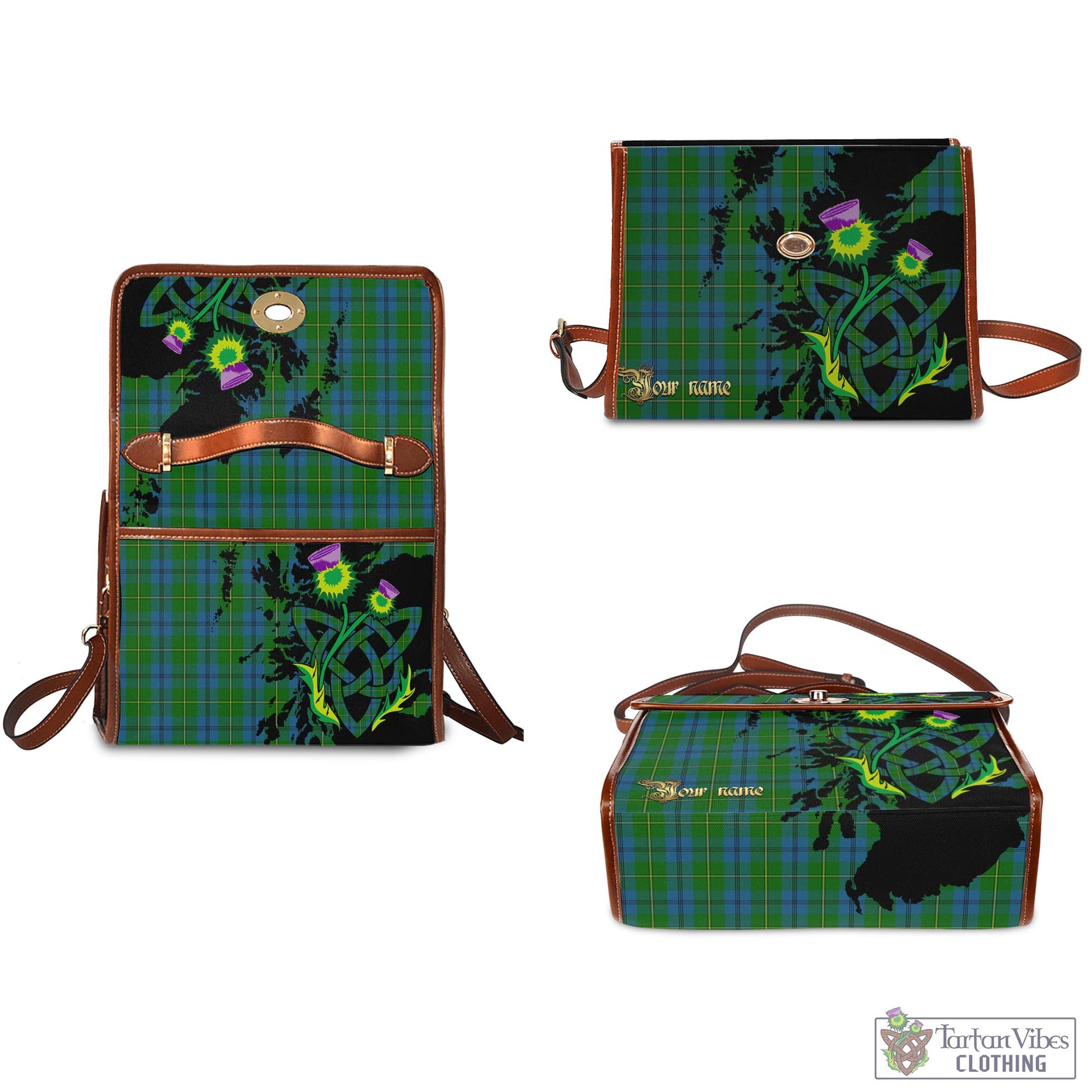 Tartan Vibes Clothing Johnstone-Johnston Tartan Waterproof Canvas Bag with Scotland Map and Thistle Celtic Accents