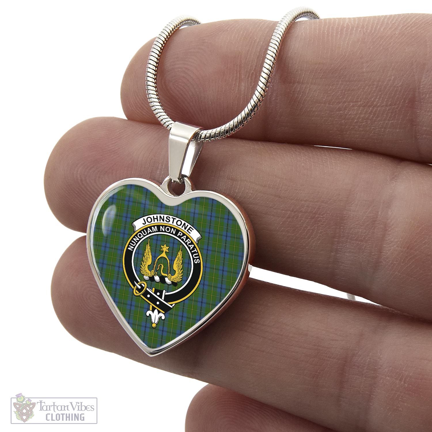 Tartan Vibes Clothing Johnstone-Johnston Tartan Heart Necklace with Family Crest