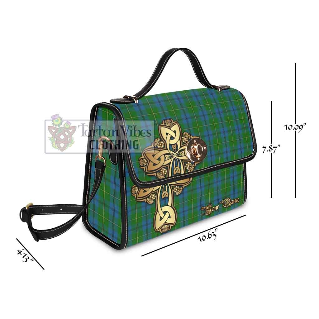 Tartan Vibes Clothing Johnstone (Johnston) Tartan Waterproof Canvas Bag Golden Thistle Celtic Cross Style