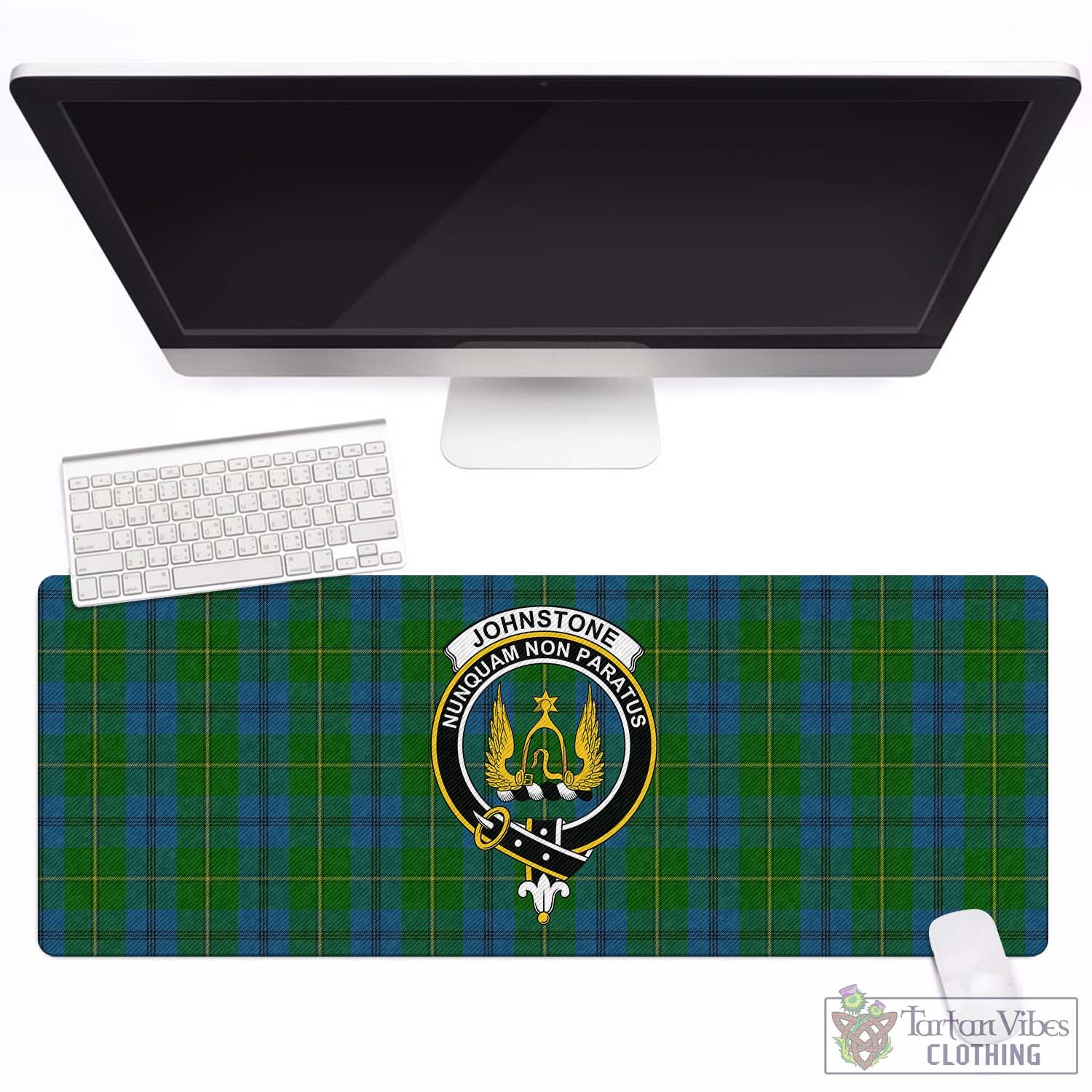 Tartan Vibes Clothing Johnstone-Johnston Tartan Mouse Pad with Family Crest