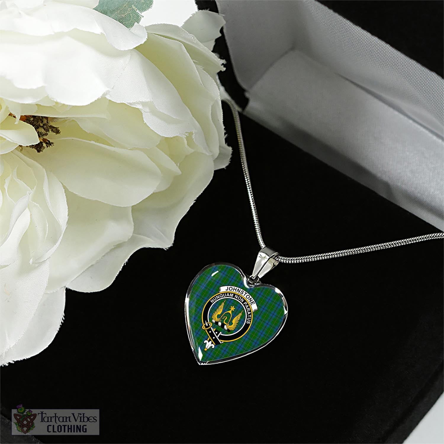 Tartan Vibes Clothing Johnstone-Johnston Tartan Heart Necklace with Family Crest