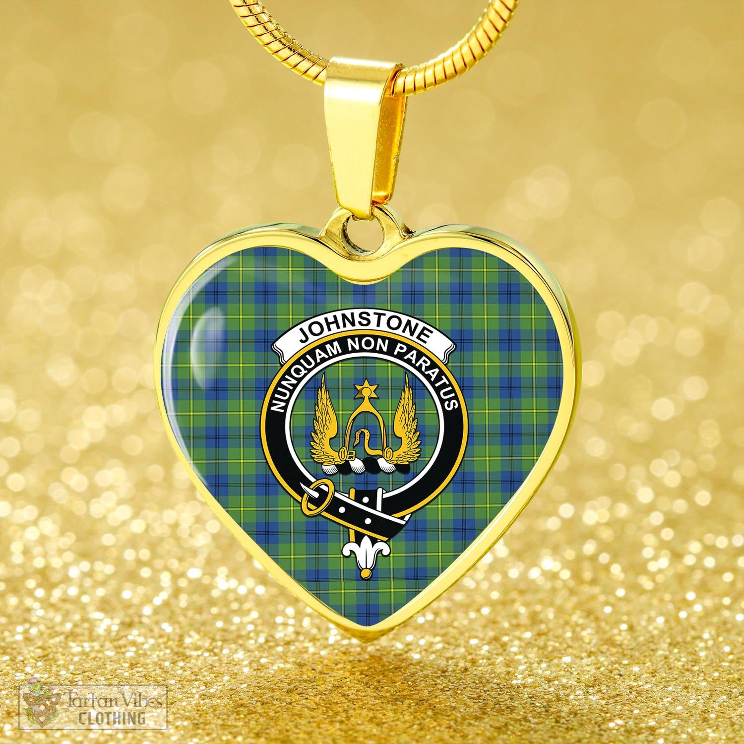 Tartan Vibes Clothing Johnstone-Johnston Ancient Tartan Heart Necklace with Family Crest