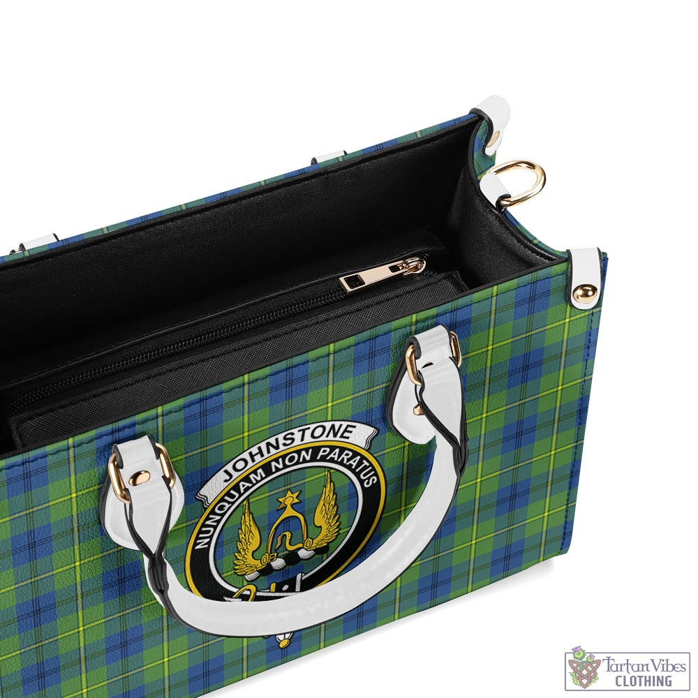 Tartan Vibes Clothing Johnstone-Johnston Ancient Tartan Luxury Leather Handbags with Family Crest