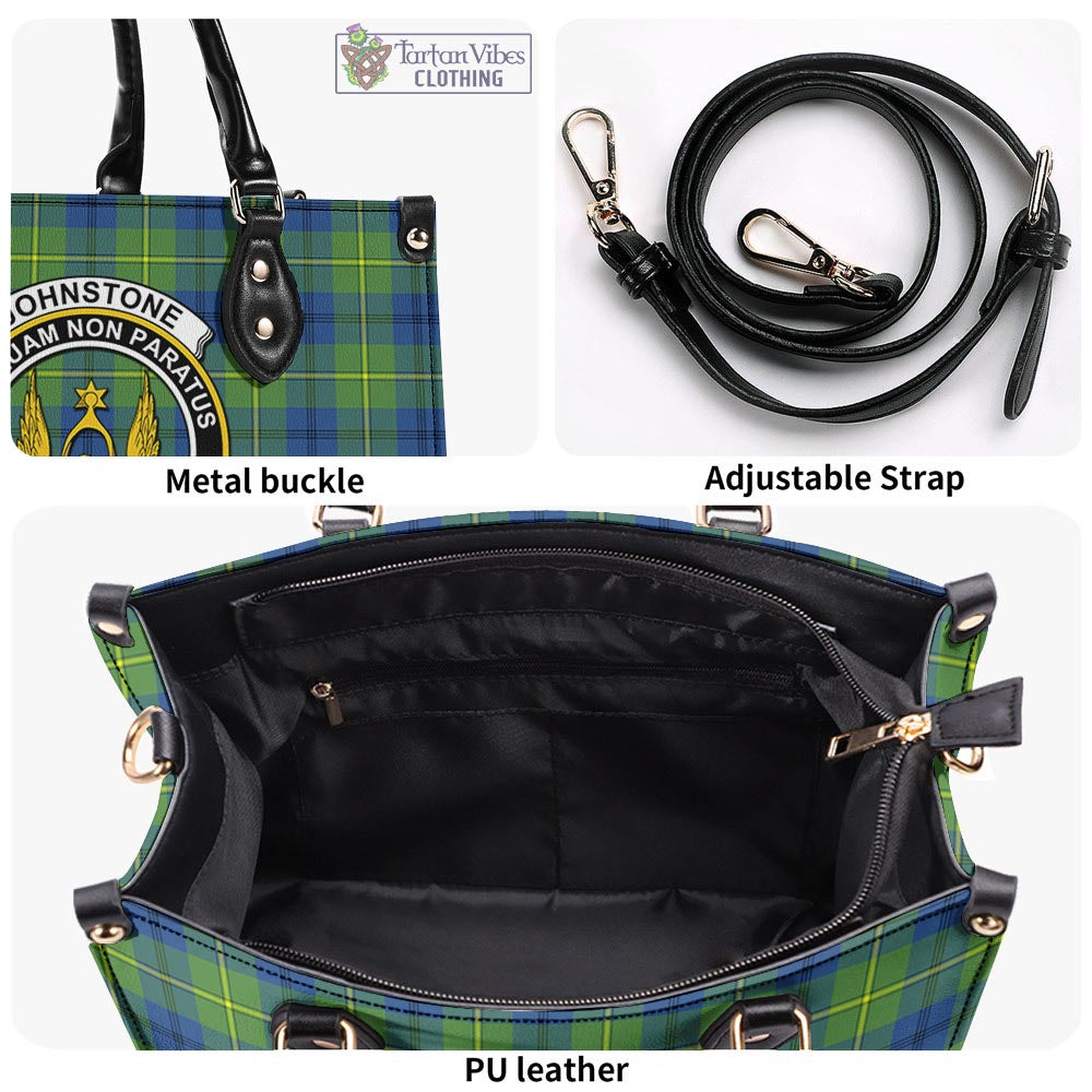 Tartan Vibes Clothing Johnstone-Johnston Ancient Tartan Luxury Leather Handbags with Family Crest