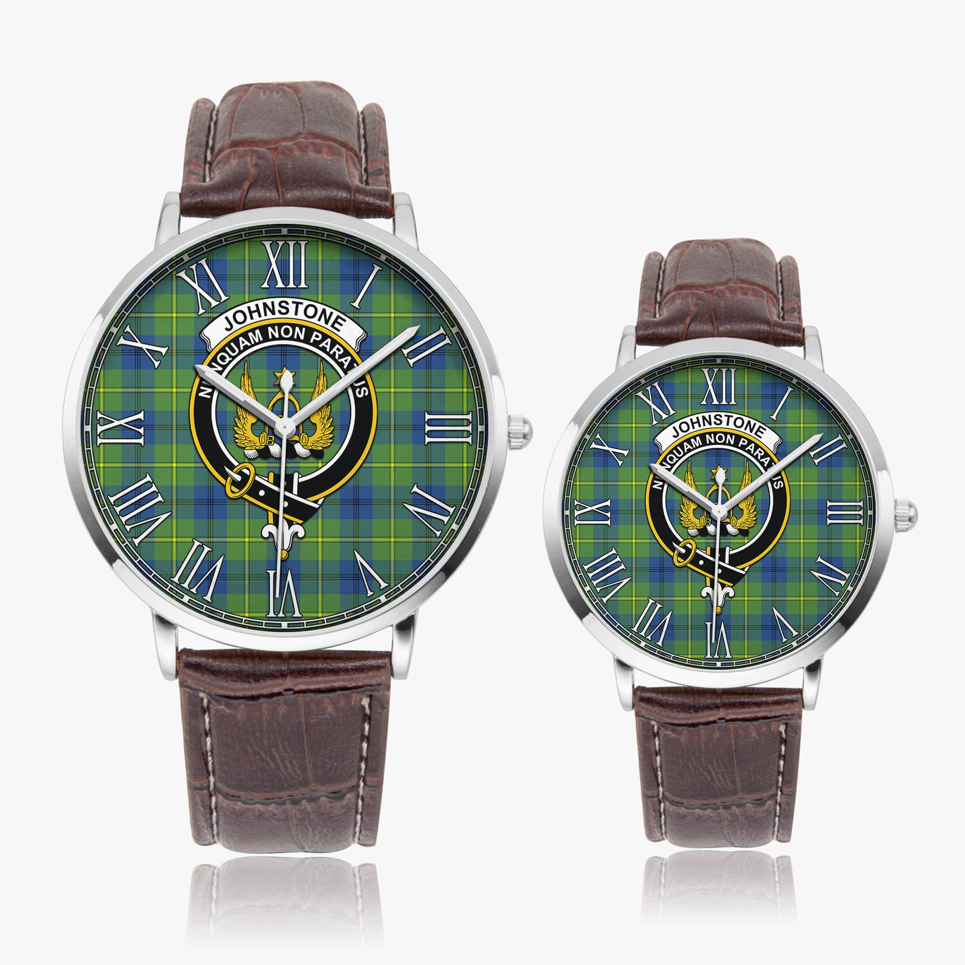 Johnstone-Johnston Ancient Tartan Family Crest Leather Strap Quartz Watch - Tartanvibesclothing