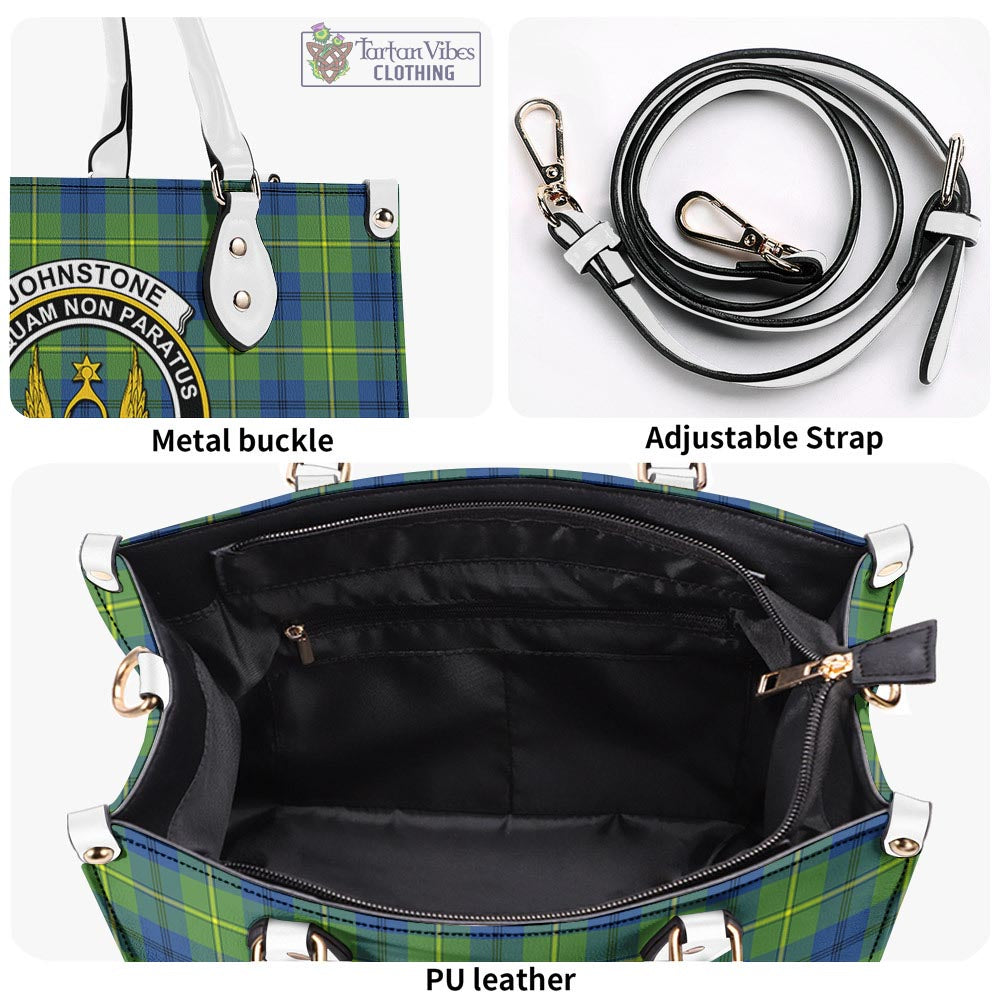 Tartan Vibes Clothing Johnstone-Johnston Ancient Tartan Luxury Leather Handbags with Family Crest