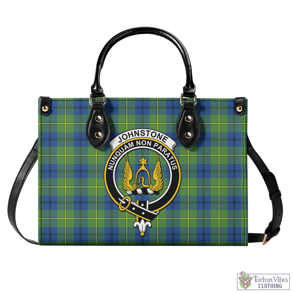 Tartan Vibes Clothing Johnstone-Johnston Ancient Tartan Luxury Leather Handbags with Family Crest