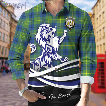 Johnstone Ancient Tartan Long Sleeve Button Up Shirt with Alba Gu Brath Regal Lion Emblem