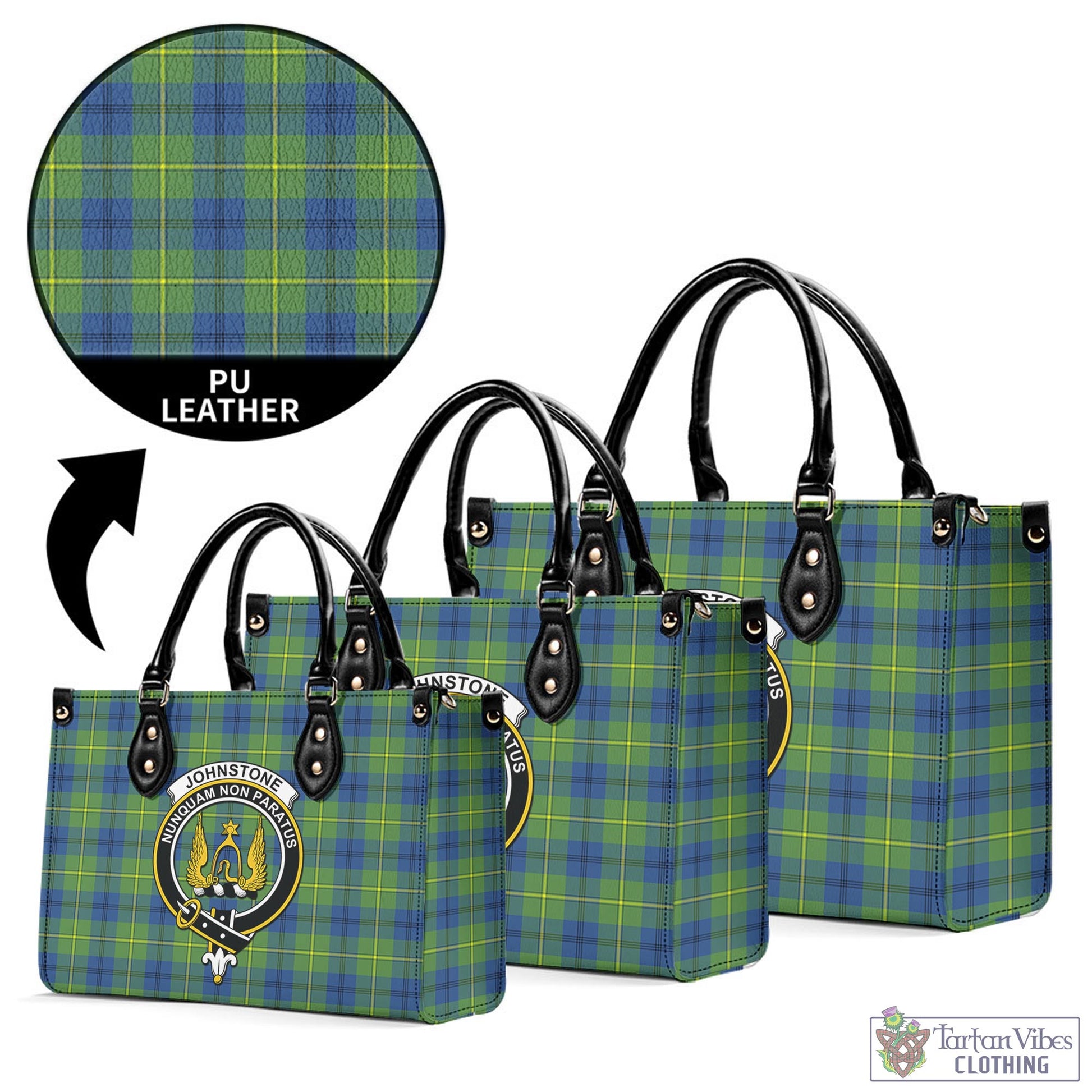 Tartan Vibes Clothing Johnstone-Johnston Ancient Tartan Luxury Leather Handbags with Family Crest