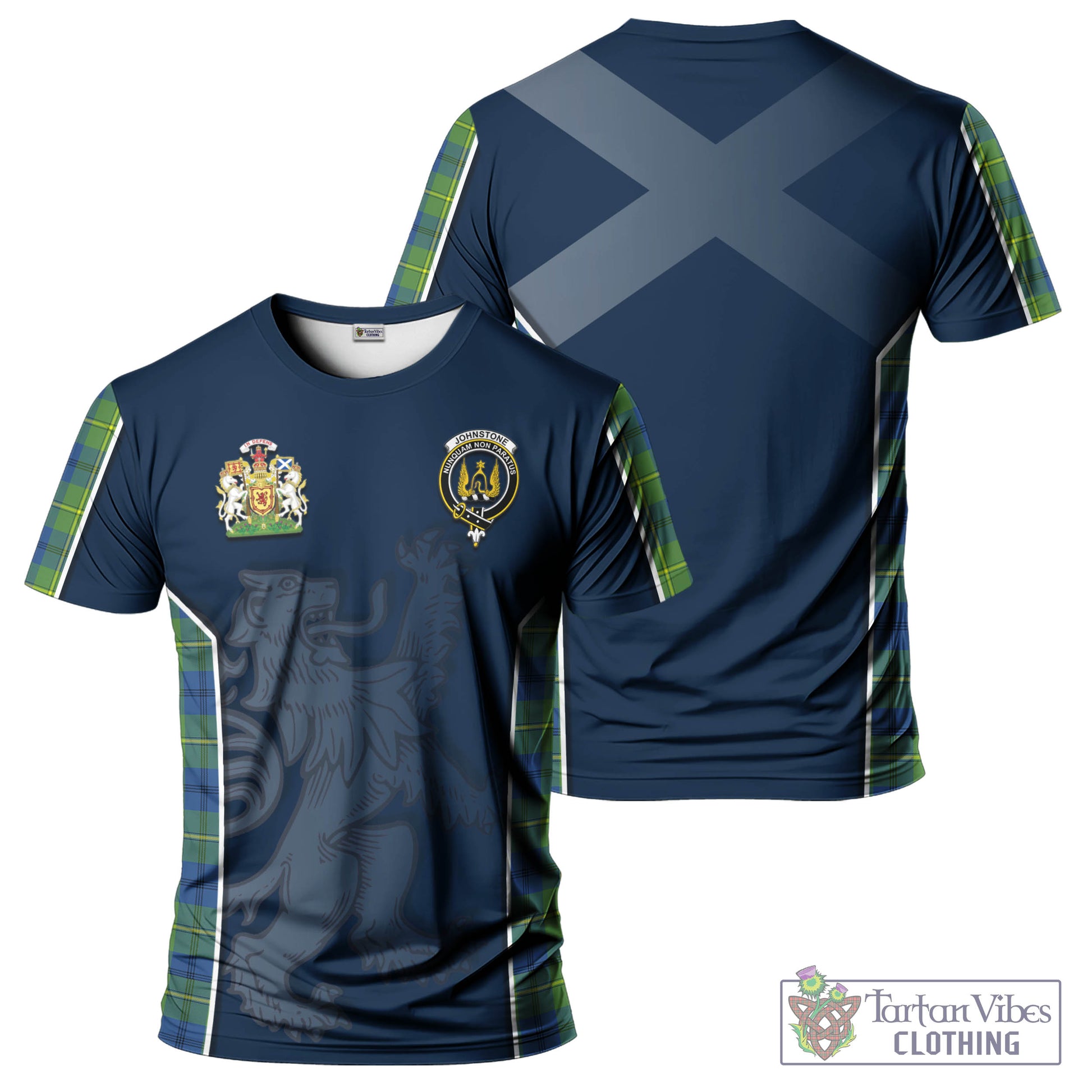 Tartan Vibes Clothing Johnstone-Johnston Ancient Tartan T-Shirt with Family Crest and Lion Rampant Vibes Sport Style