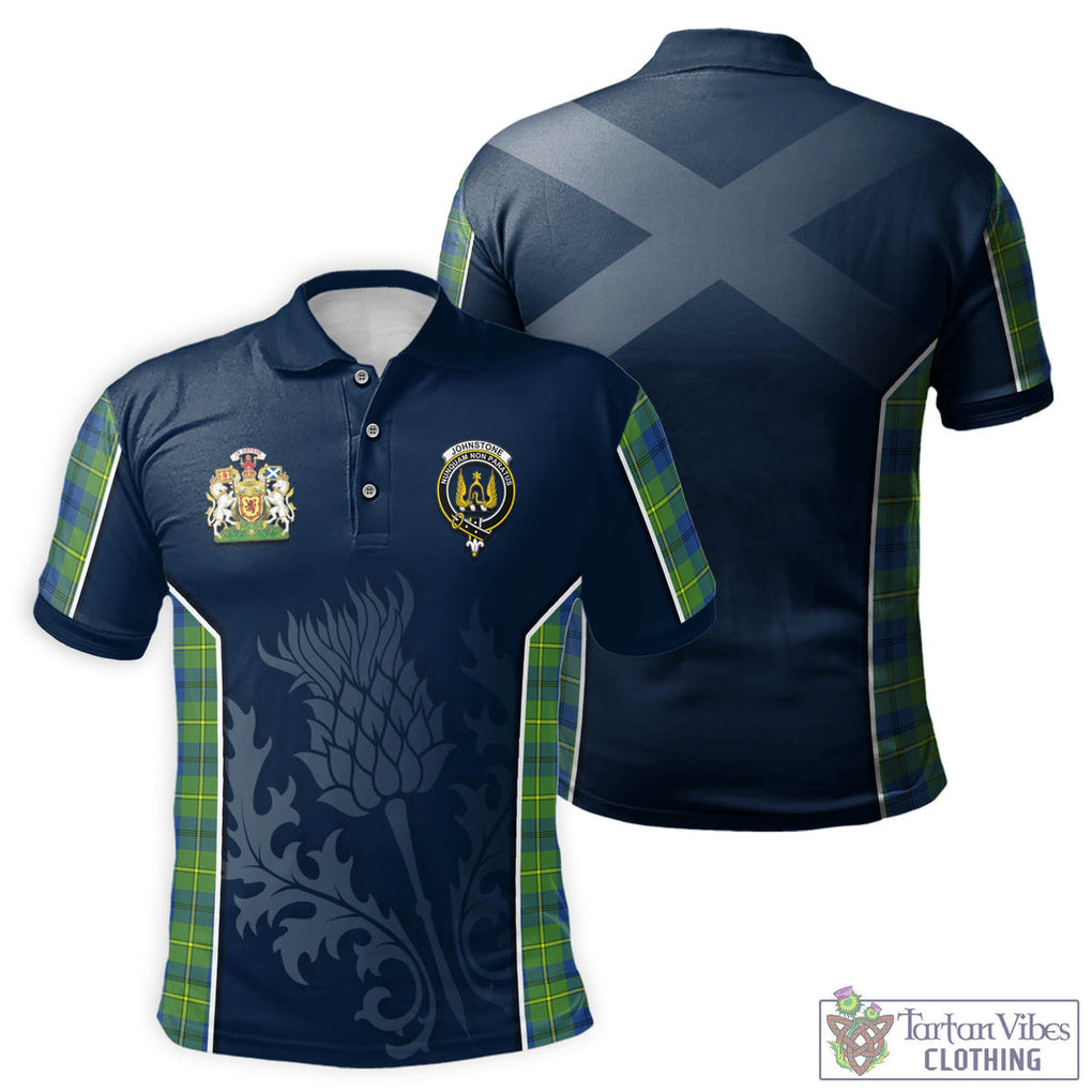 Tartan Vibes Clothing Johnstone-Johnston Ancient Tartan Men's Polo Shirt with Family Crest and Scottish Thistle Vibes Sport Style