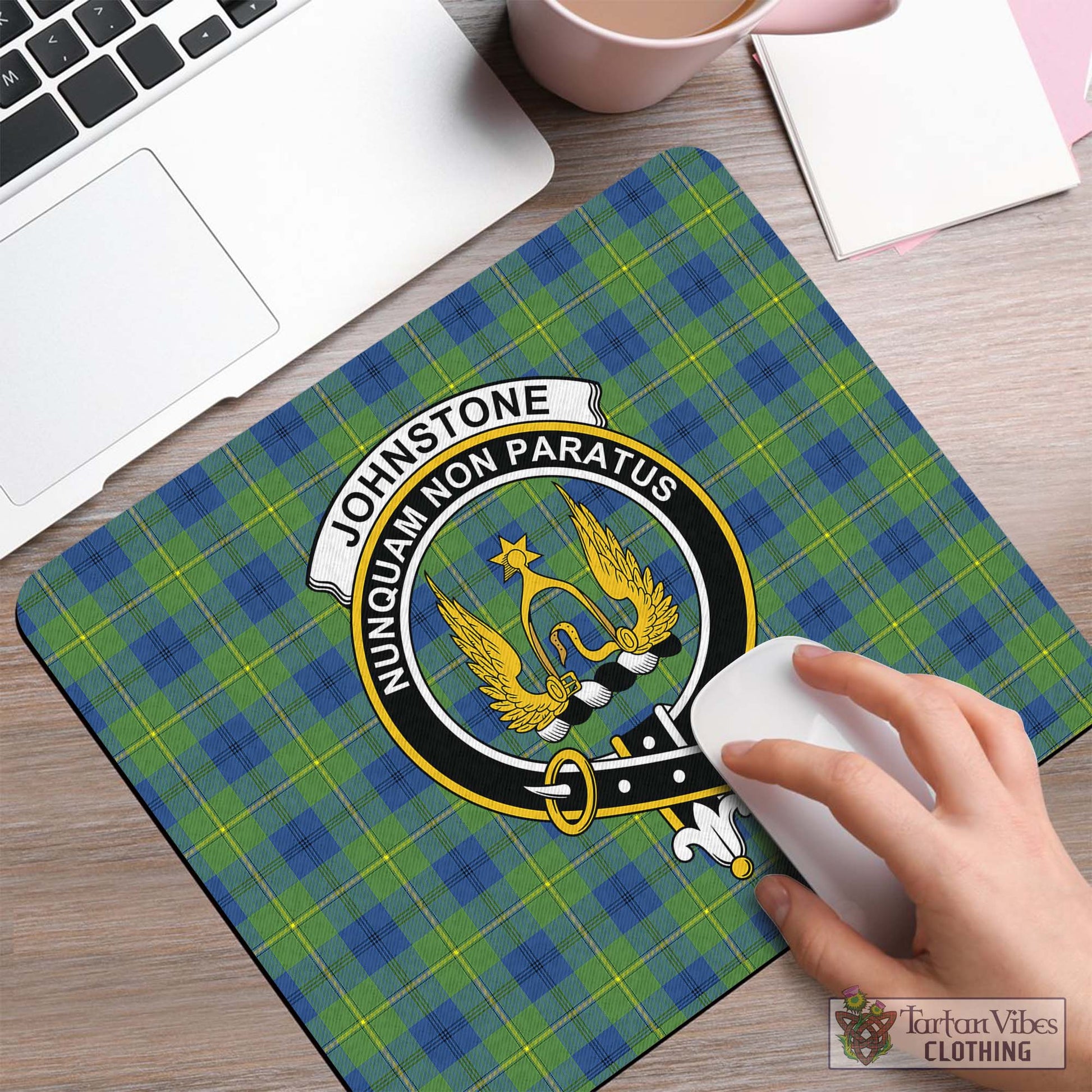 Tartan Vibes Clothing Johnstone-Johnston Ancient Tartan Mouse Pad with Family Crest