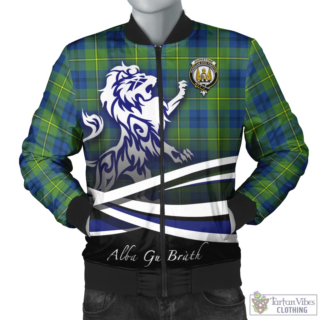 Tartan Vibes Clothing Johnstone-Johnston Ancient Tartan Bomber Jacket with Alba Gu Brath Regal Lion Emblem