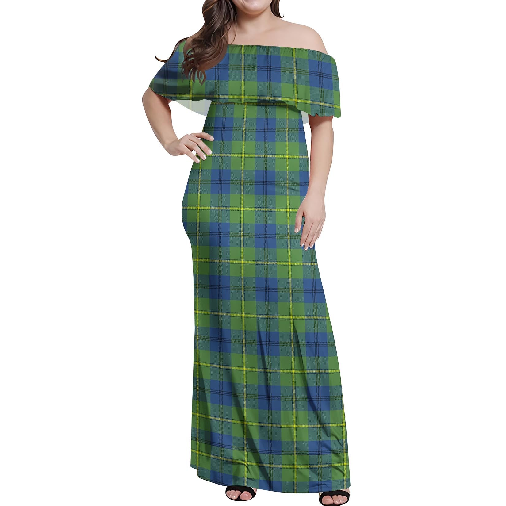 Johnstone-Johnston Ancient Tartan Off Shoulder Long Dress Women's Dress - Tartanvibesclothing