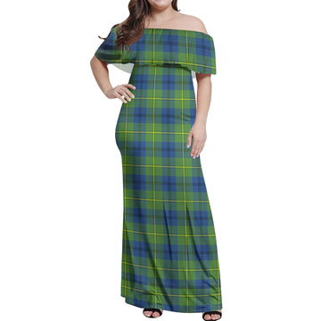 Johnstone Ancient Tartan Off Shoulder Long Dress