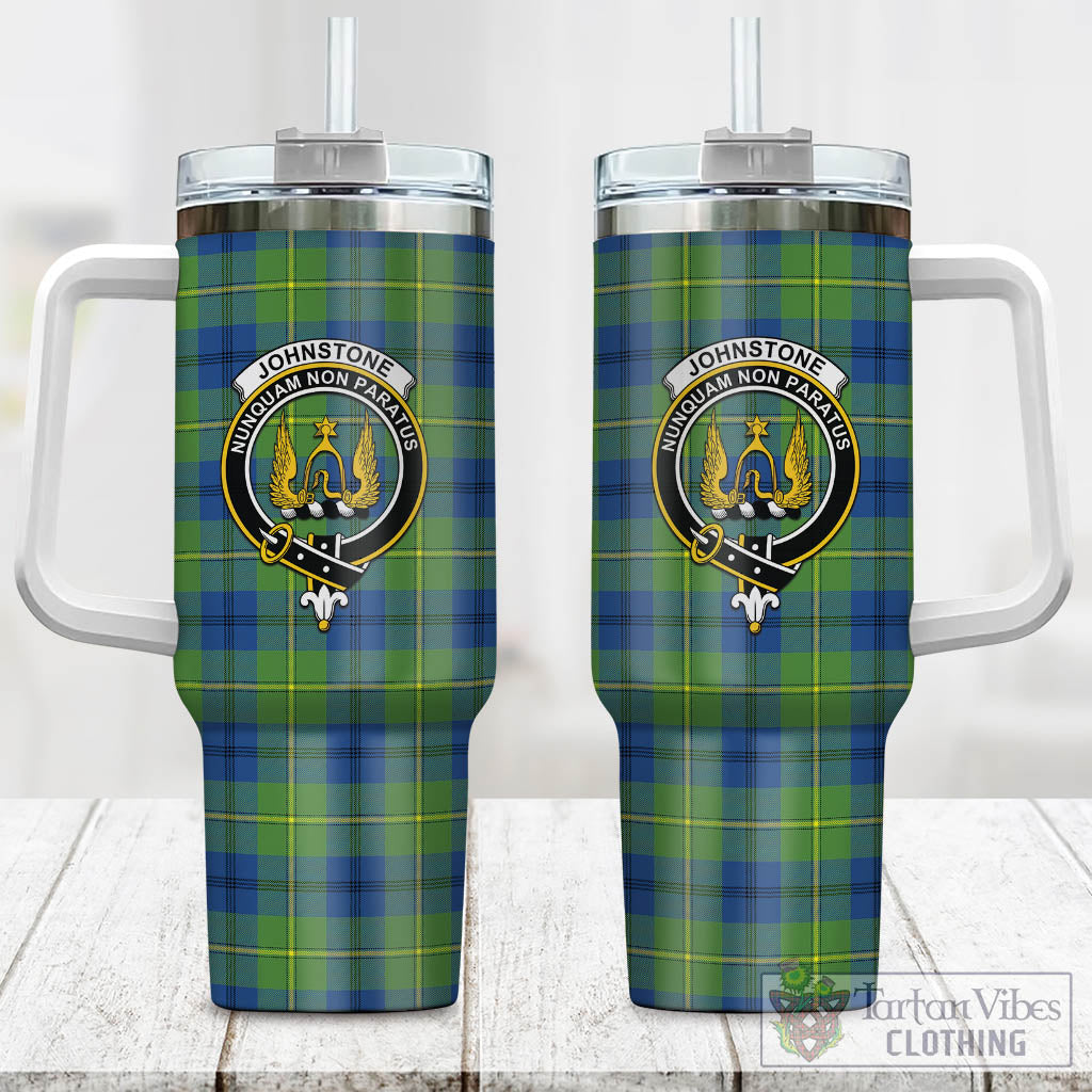 Tartan Vibes Clothing Johnstone-Johnston Ancient Tartan and Family Crest Tumbler with Handle